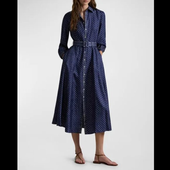 NWT Polor Ralph Lauren Mixed-Print Mulberry Silk Shirtdress - Picture 1 of 5